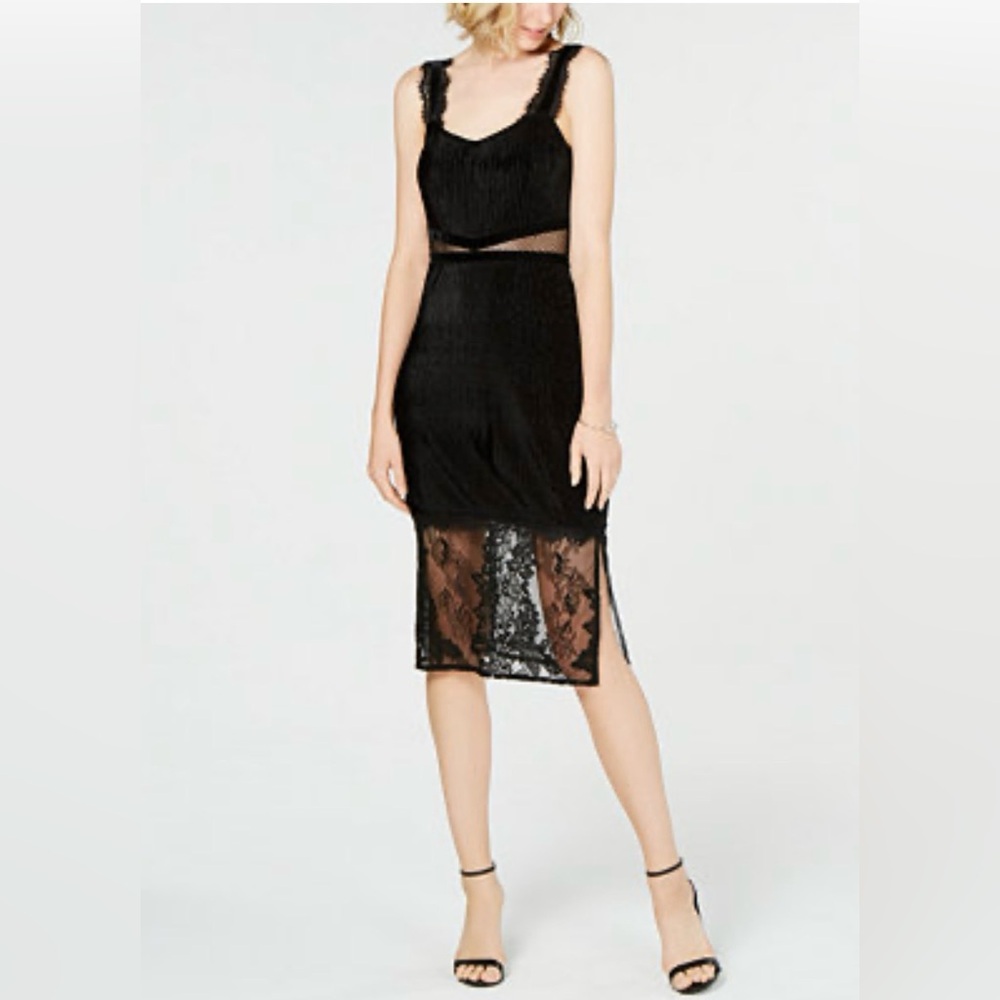 $148 French Connection Women's Black Sarelle Ottoman Lace Cocktail Dress Size 4